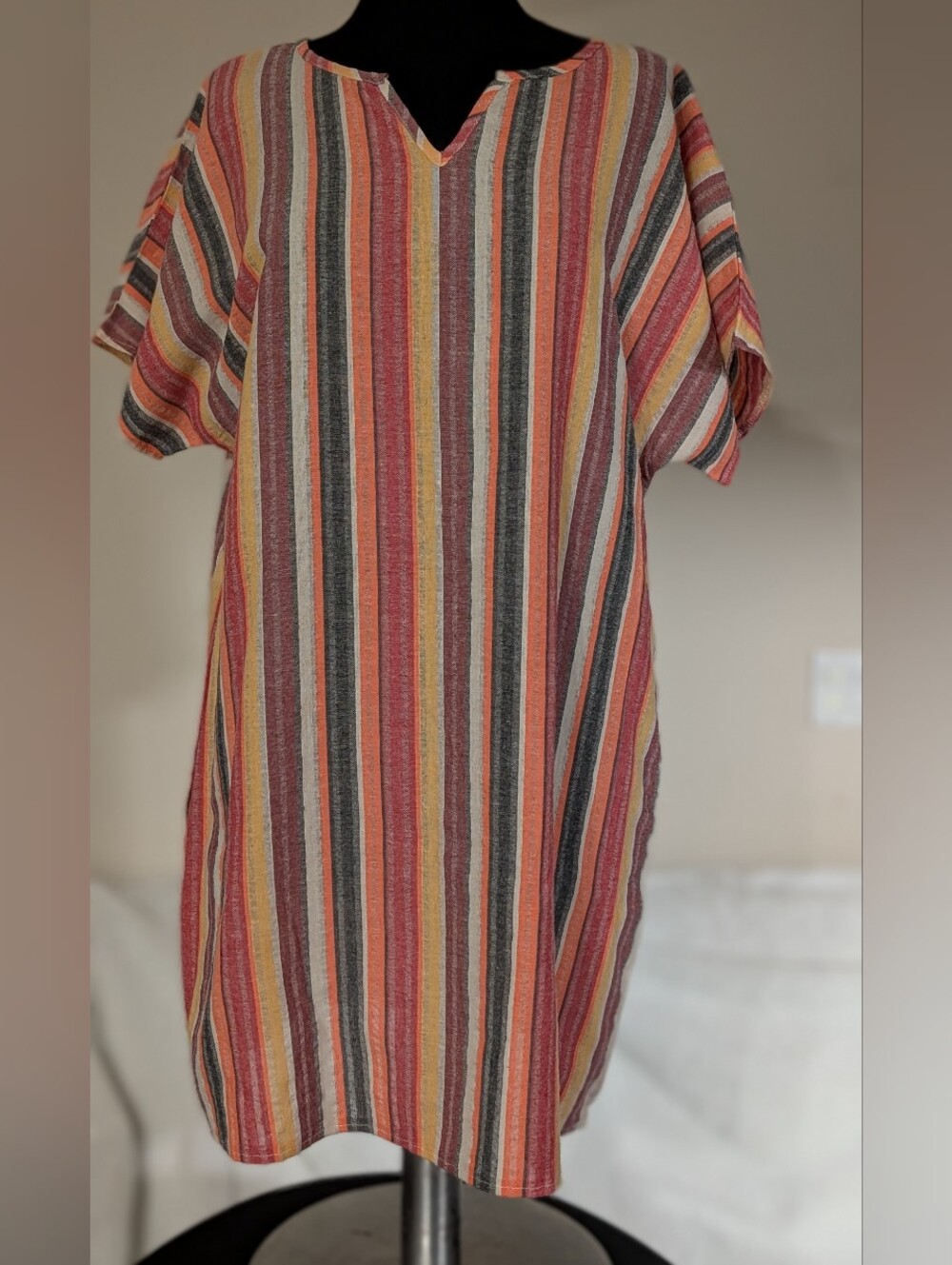 Summer Notched Neck Striped & Printed Casual Short Sleeve Dress